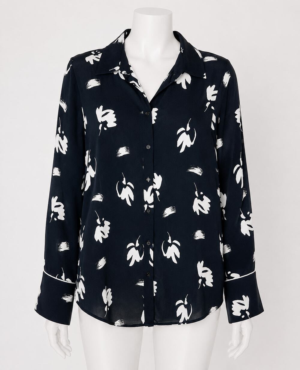 NWT Armani Exchange Black White Floral Long Sleeve Button Shirt XS